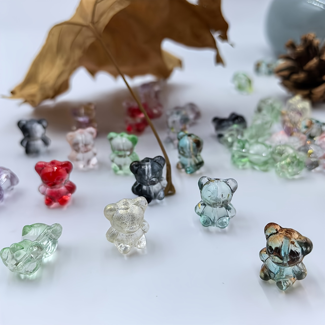 Image of 30pcs 16mm Transparent Colored Glazed Bear Straight Hole Loose Beads Style Hairpin Pendant Material Is An For Handmade Enthusiasts To Make Necklaces, Bracelets, Earrings, And Necklaces