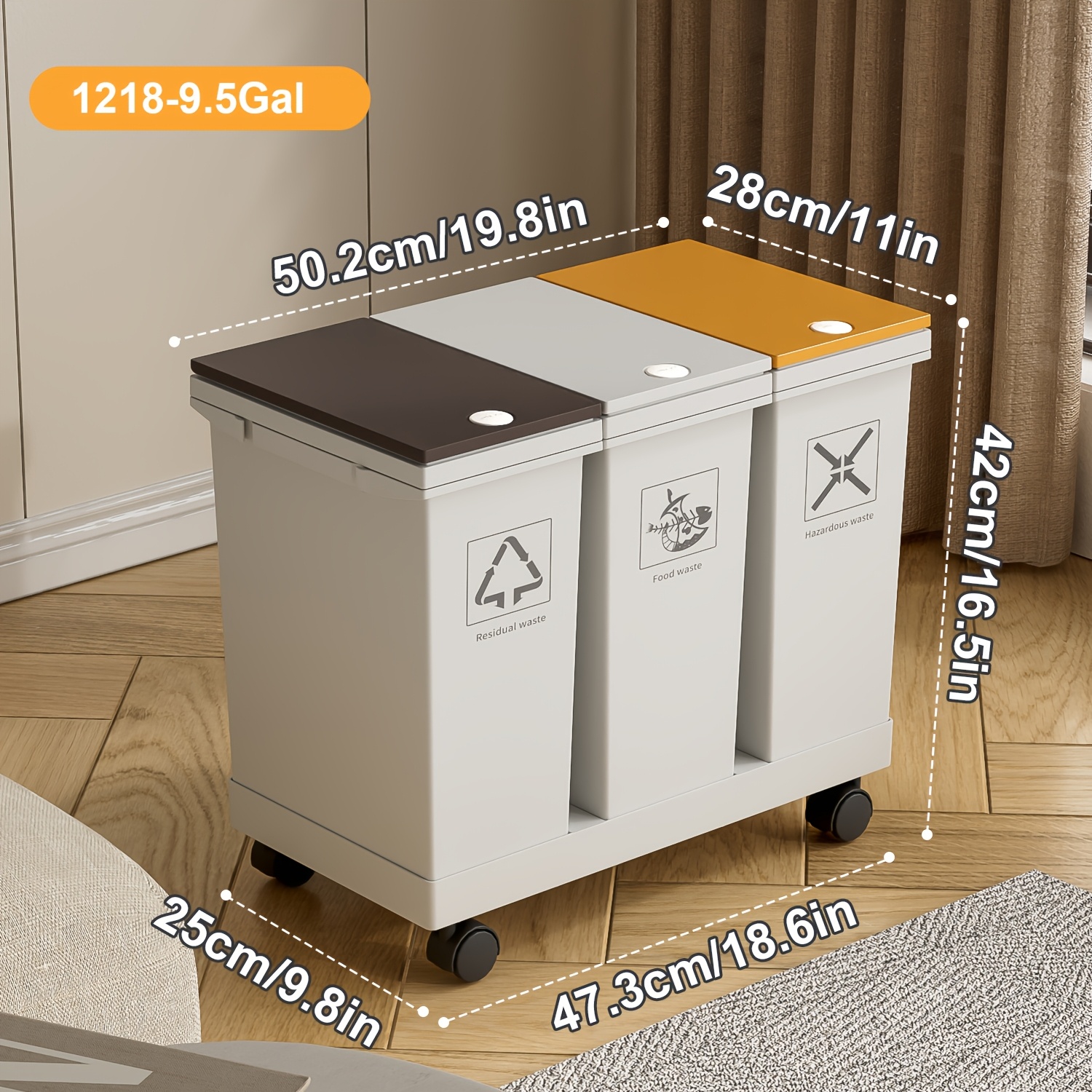 Image of 60l/36l/24l Large Capacity Kitchen Trash Can With Separate Compartments - Rolling, Odor-resistant, Dry And Wet Waste , Rectangular Shape, Press-, Easy To Clean, Kitchen | Plastic, Kitchen Trash Can