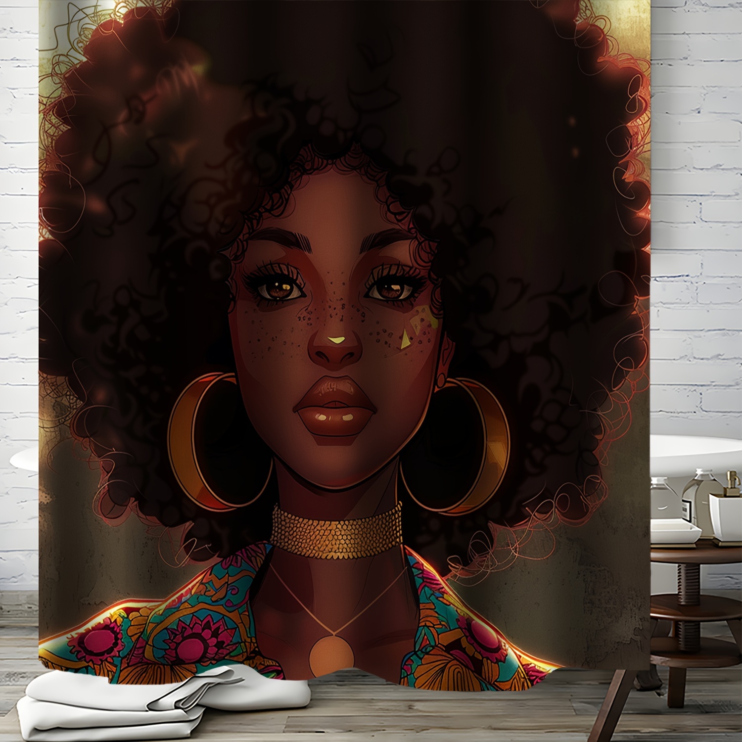 

Chic Afro-american Beauty Print Shower Curtain Set - Waterproof, Includes Hooks, 71x71 Inches - Perfect For Bathroom Decor