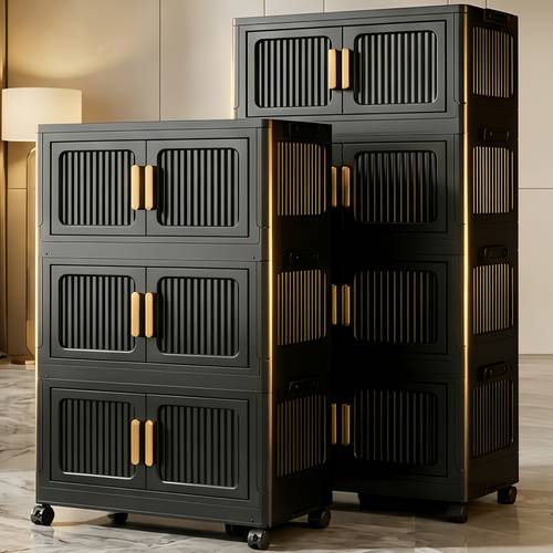 multifunctional large capacity foldable storage cabinet tool free installation storage bin with magnetic doors wheels dust proof 3 4 5 tier stackable organizer ideal for living room bedroom kitchen bathroom