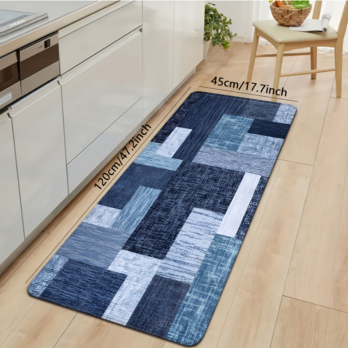 TEMU 1pc Blue And White Retro Easy Checkered Interspersed Pattern Long Runner Rug Kitchen Rugs Fleece Carpet Suitable For Kitchen Bathroom Entrance