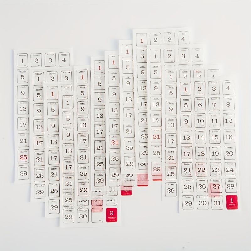 TEMU Pegatinas de planificador diario de 365 días, pegatinas de calendario , suministros decorativos para scrapbooking, 12 hojas/paquete
