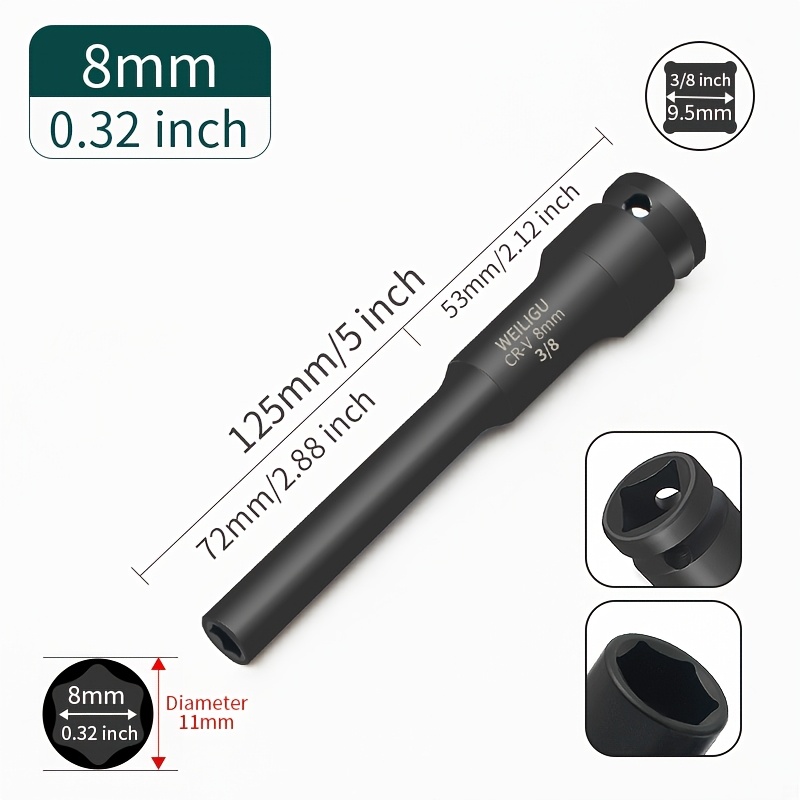 TEMU WEILIGU 3/8 Tête à douille , droite, , 65 mm, non motorisée, remplacement, à enfiler, adaptée pour clé électrique, pistolet à air, réparation de