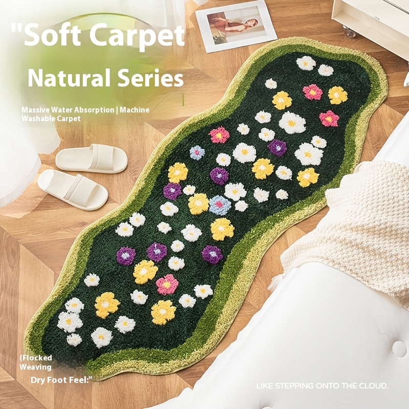 

Moss Rug Floral Area Rugs, Large Plant Flower Runner Rugs For Bedroom, 3d Cute Green Grass Aesthetic Plush Carpet Decor, Living Room