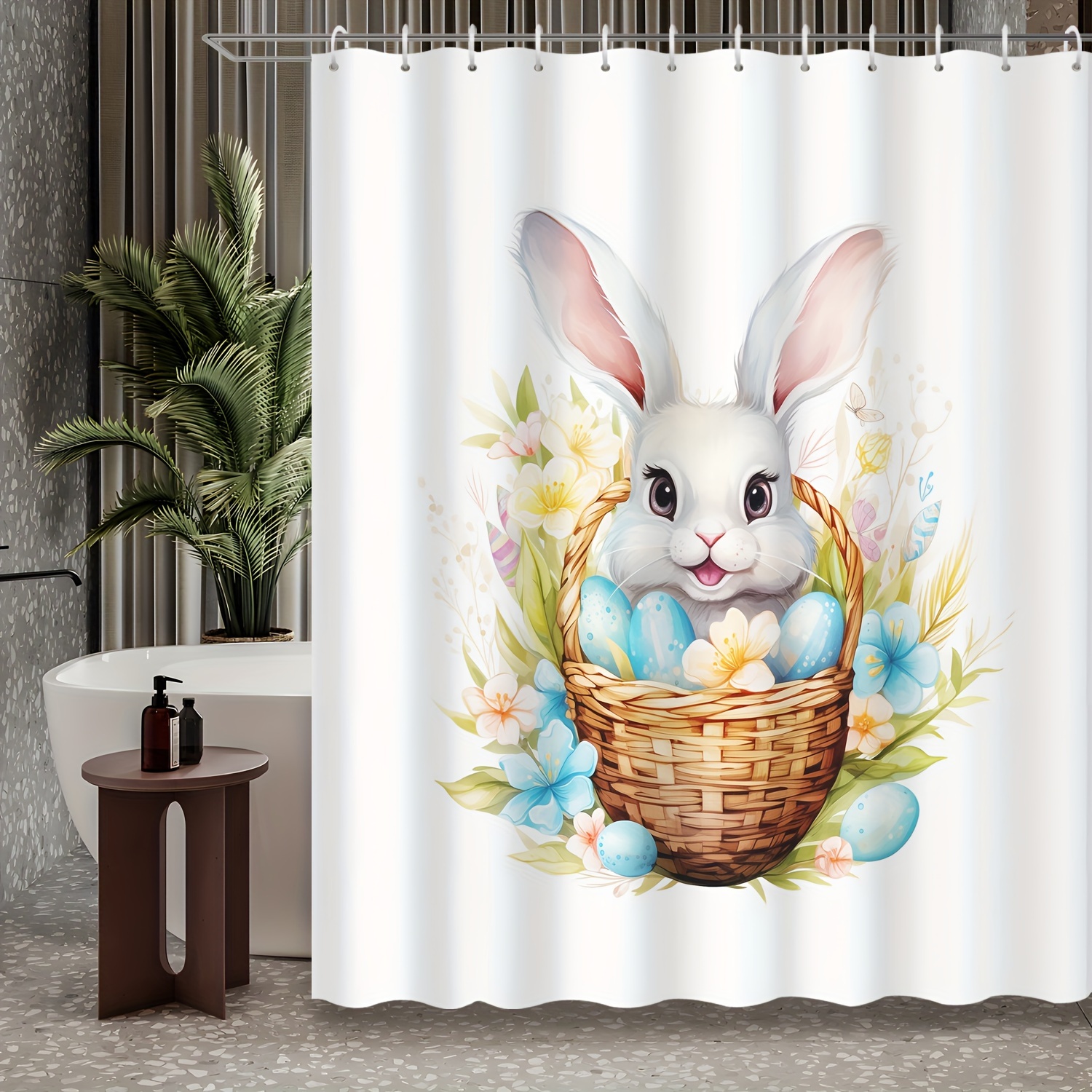Rabbit Printed Shower Curtain Easter Cartoon Cute Durable - Temu