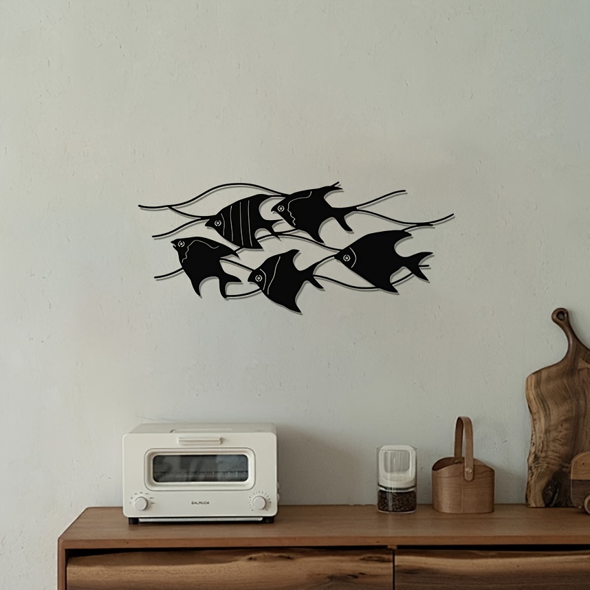 Black Metal Wall Art Ocean Fishing Line Art Decorative - Temu