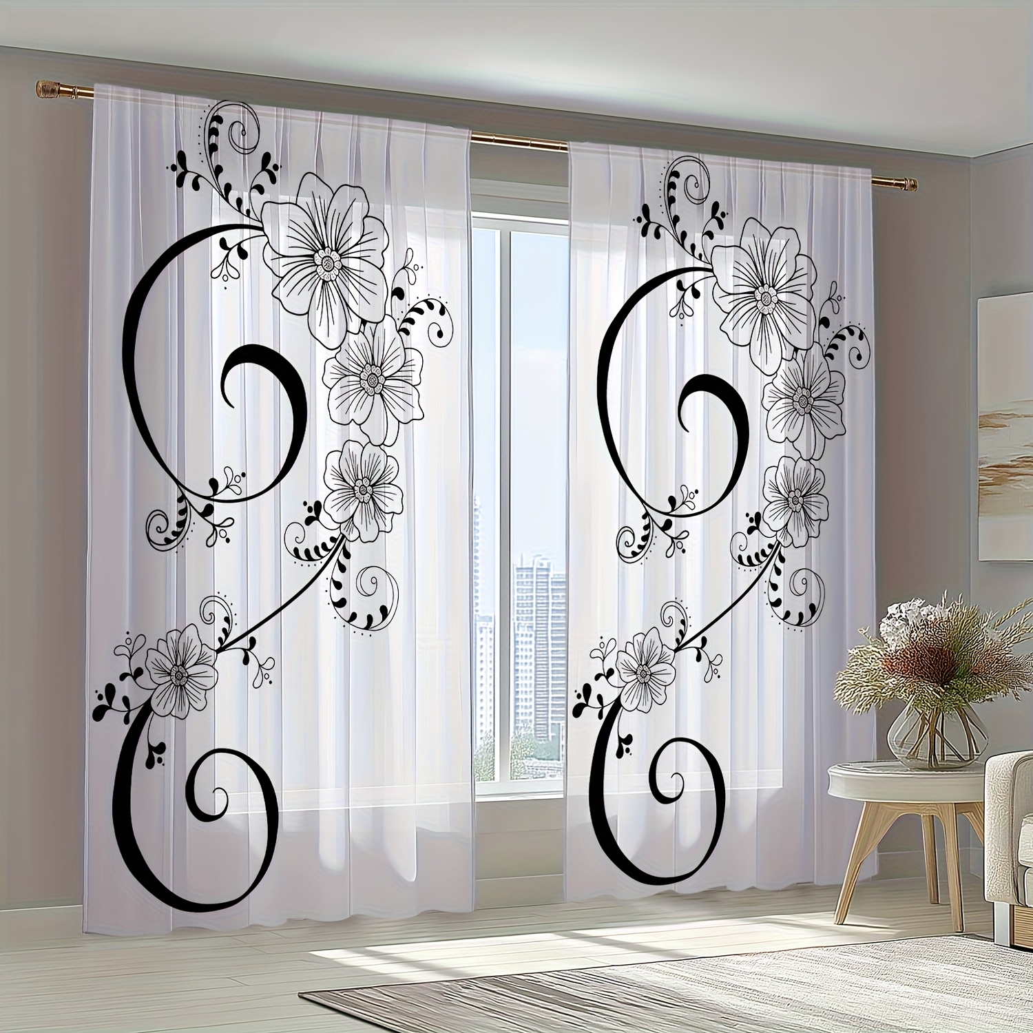 TEMU 2pcs Set, High-end , Grand And Extraordinary, Translucent Polyester Fiber Material, Rod Pocket Window Sheer, Suitable For Home Window Decoration