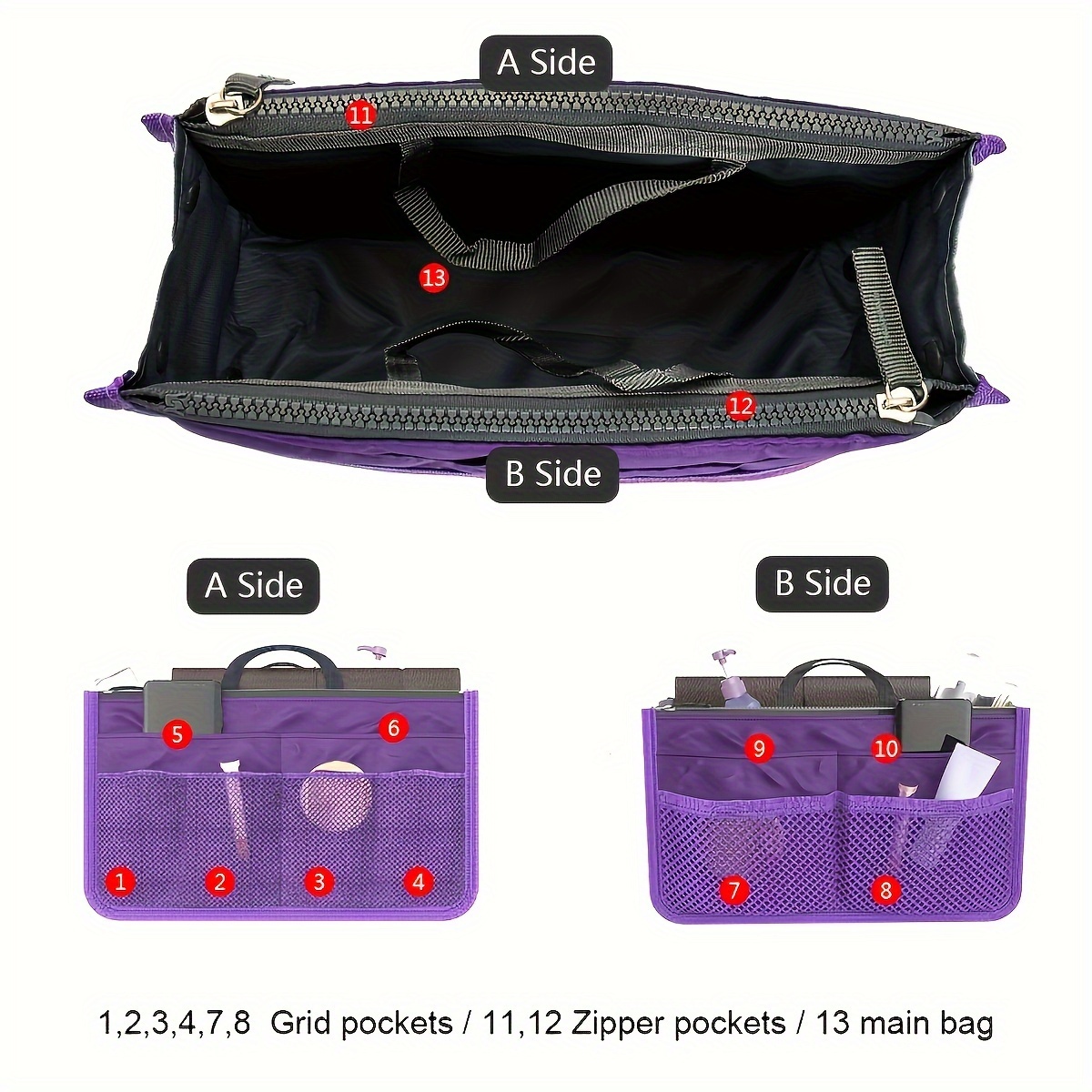 

Elegant Purple Multi-functional Storage Bag With Multiple Pockets - Lightweight, Portable Travel Organizer For Women, Christmas Present