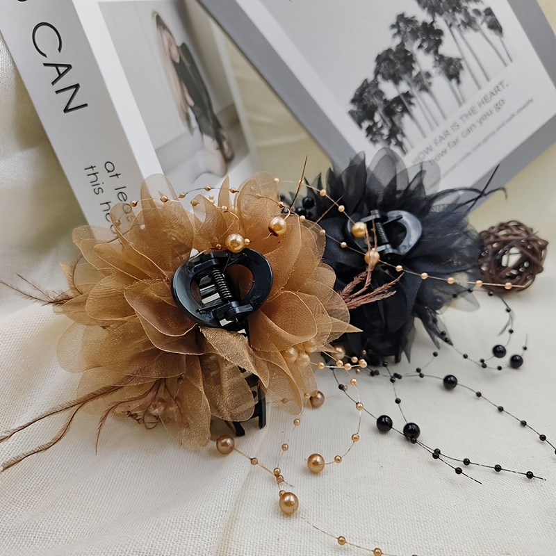 Elegant Floral Hair Clips -‎ Black and Brown Amazon.com : AIUPUOC Flower Hair Clips, Matte French  main image 2