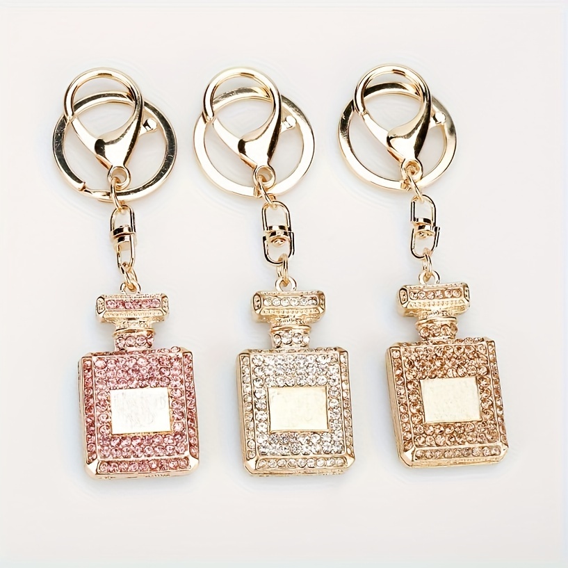 

3pcs, Creative And Fashionable Rhinestone Car Pendant Key Chain Full Diamond Perfume Bottle Women's Bag Pendant Accessories