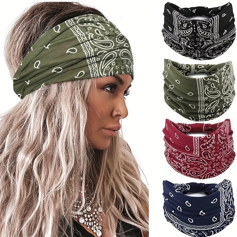 

4pcs/set Wide Brimmed Printed Head Bands Ethnic Style Non Slip Head Hoops Sweat Absorbent Hair Accessories For Women And Daily Uses
