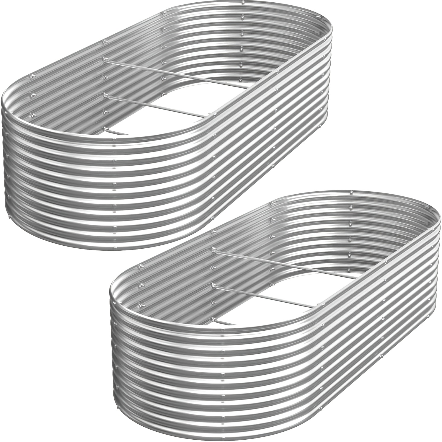 item picture two sets of elevated garden beds made of corrugated galvanized steel measuring 8 feet by 4 feet designed for outdoor use   oval shape suitable for gardening raised above   for planting vegetables and flowers