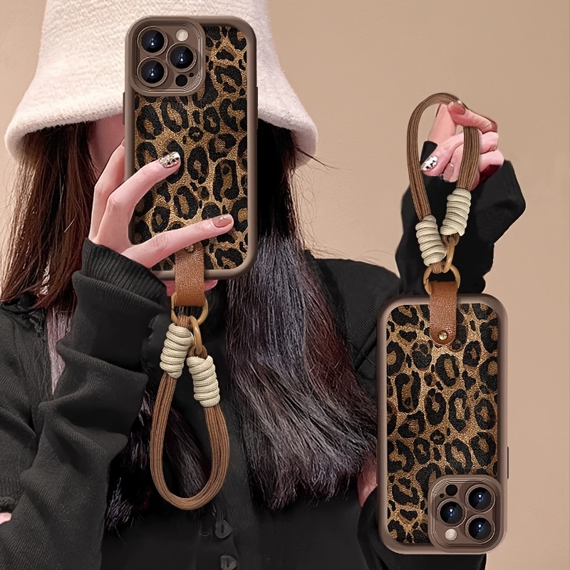 E-shop Brauner Leopardenprint + Lanyard Premium Minimalistisches Leopardenprint Handyhülle Kompatibel mit iPhone 17 Pro Max/17 Pro/17 Air/17/16 Pro