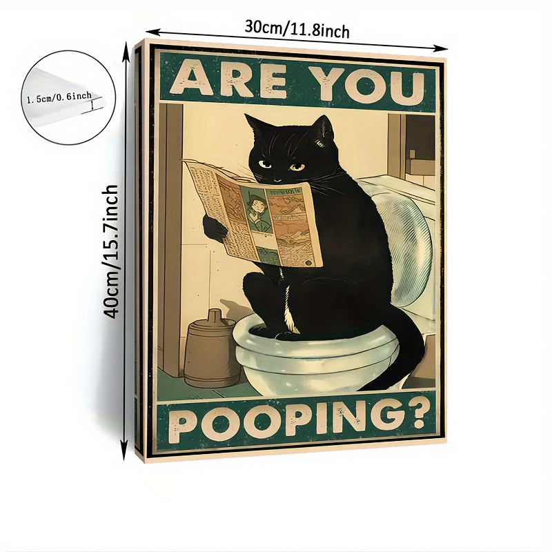 TEMU 1pc Wooden Framed Canvas Painting, Are You Pooping Black Cat Kitten Watching Newspaper In Toilet, Wall Art Prints With Frame, For Living Room&bedroom, Festival Gift, 11.8inch*15.7inch(30cm*40cm)