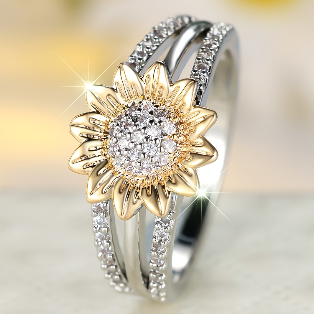 TEMU Luxurious And Sunflower Ring, Elegant Women's Banquet Ring