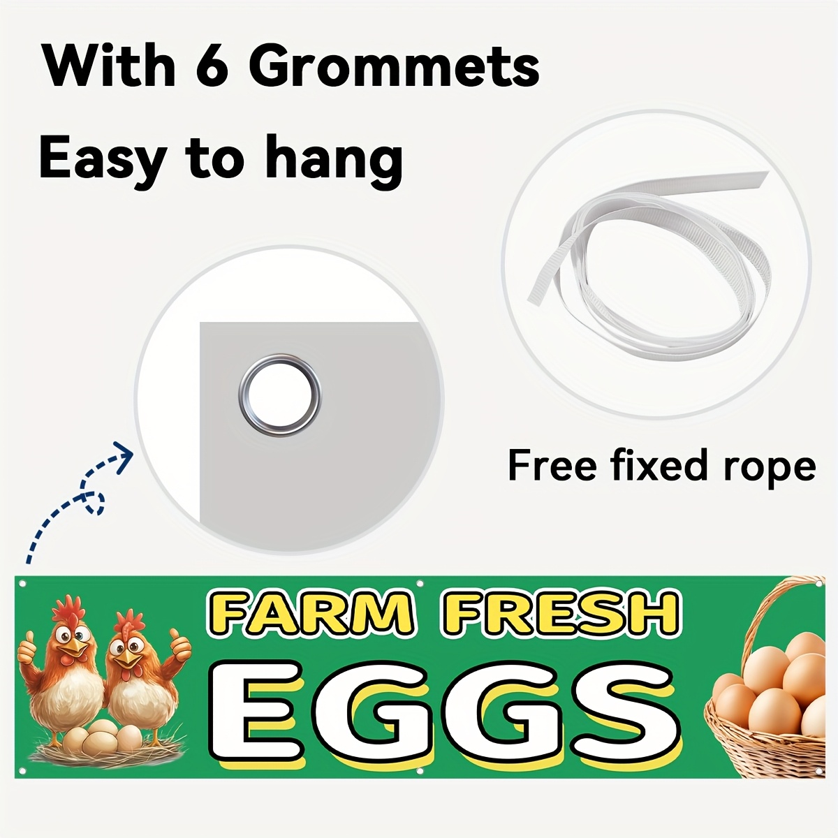 TEMU 1pc Egg Banner, Egg Sign, Flag, Egg Banner For, Outdoor Sign 72.8x19.7 Inches, Durable Polyester Fabric, Includes 6 Grommets For Easy Hanging,