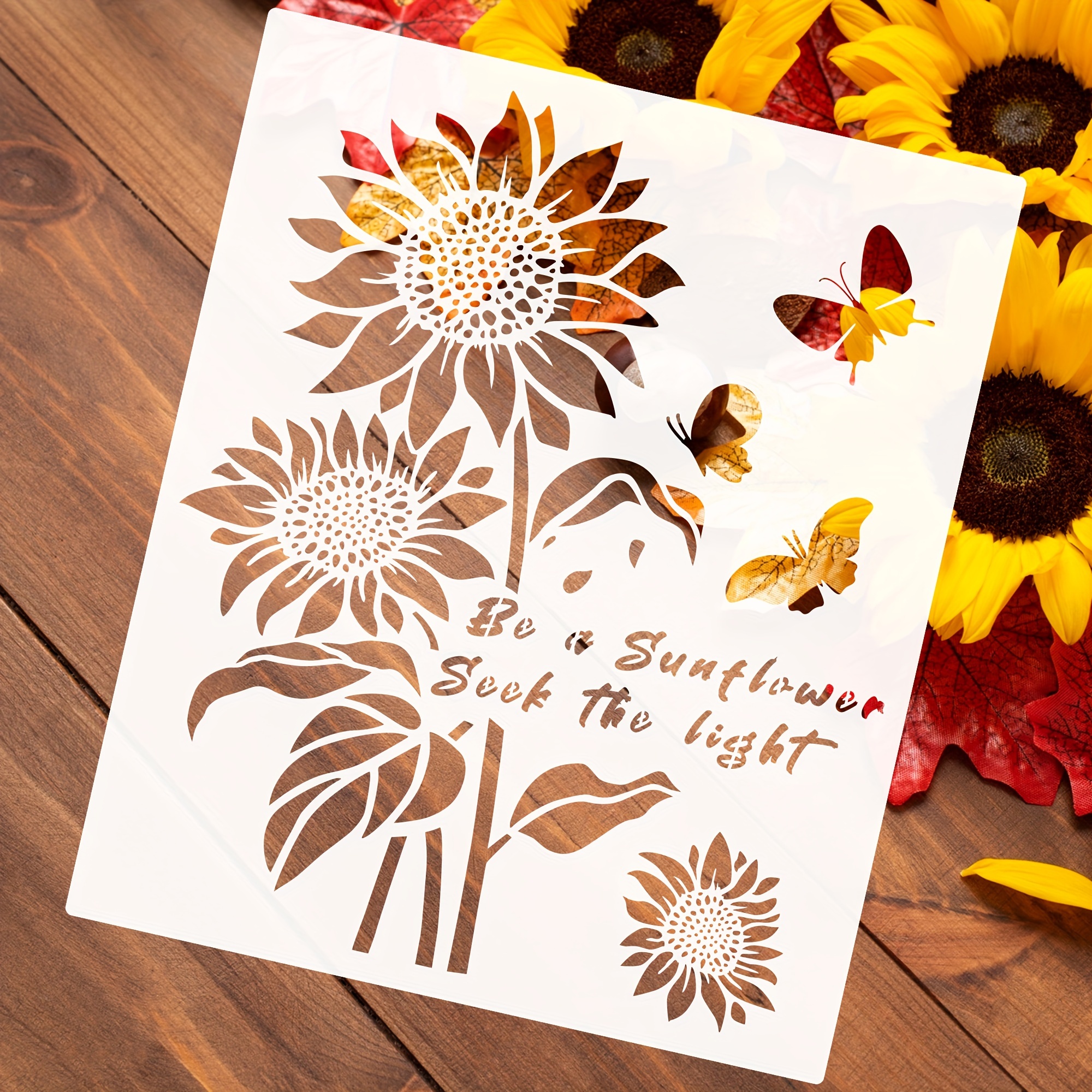 

Sunflower & Butterfly Stencil Template 12x14" - Encouraging Phrases, Artistic Frame Design For Glass, Wood, And Desk Decor