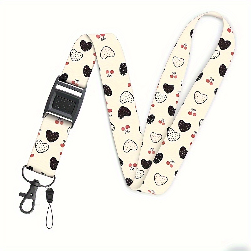 black white polka dot love heart neck strap lanyard cute Temu