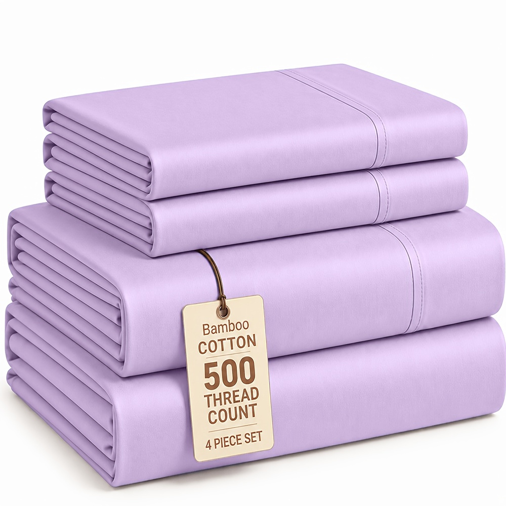 TEMU 4/6pcs Cooling Bed Sheets Set - Rayon Derived From Bamboo & , Breathable & Wrinkle Free Soft Bedding Sheets Deep Pocket Up To 14", Wrinkle Free