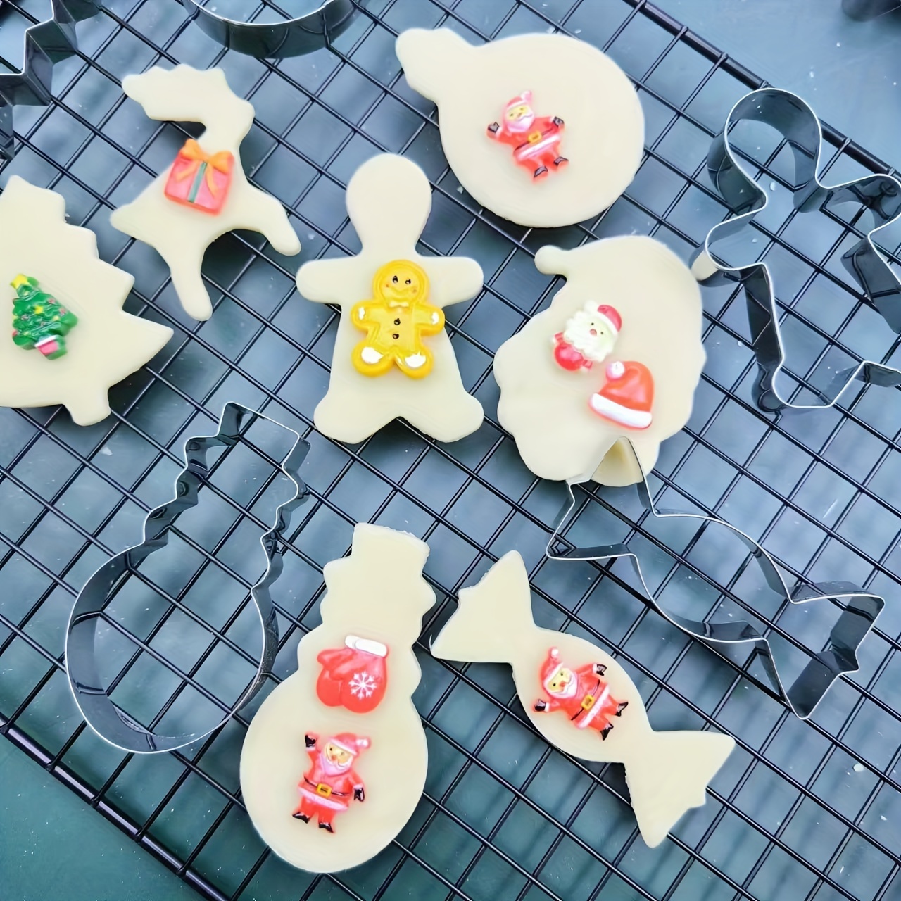 12pcs christmas cookie cutter set stainless steel with snowman snowflake tree   for holiday baking details 5