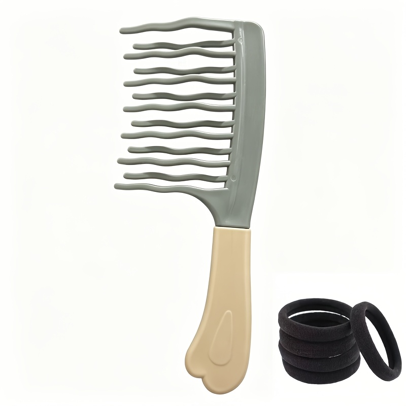TEMU Peine rizador de con dientes ondulados para masaje + 5 ligas para el cabello. de material ABS . para uso y húmedo. Ideal para cuidado en casa y