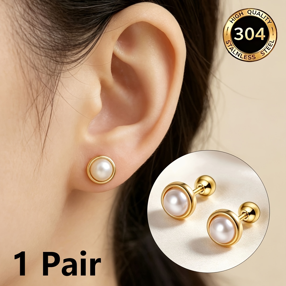 TEMU 1 Par de Aretes Retro de Acero Inoxidable 304 304 304 304 304 para Coche, Aretes de Hueso de de Fácil, Joyería Unisex para , Adecuados para el