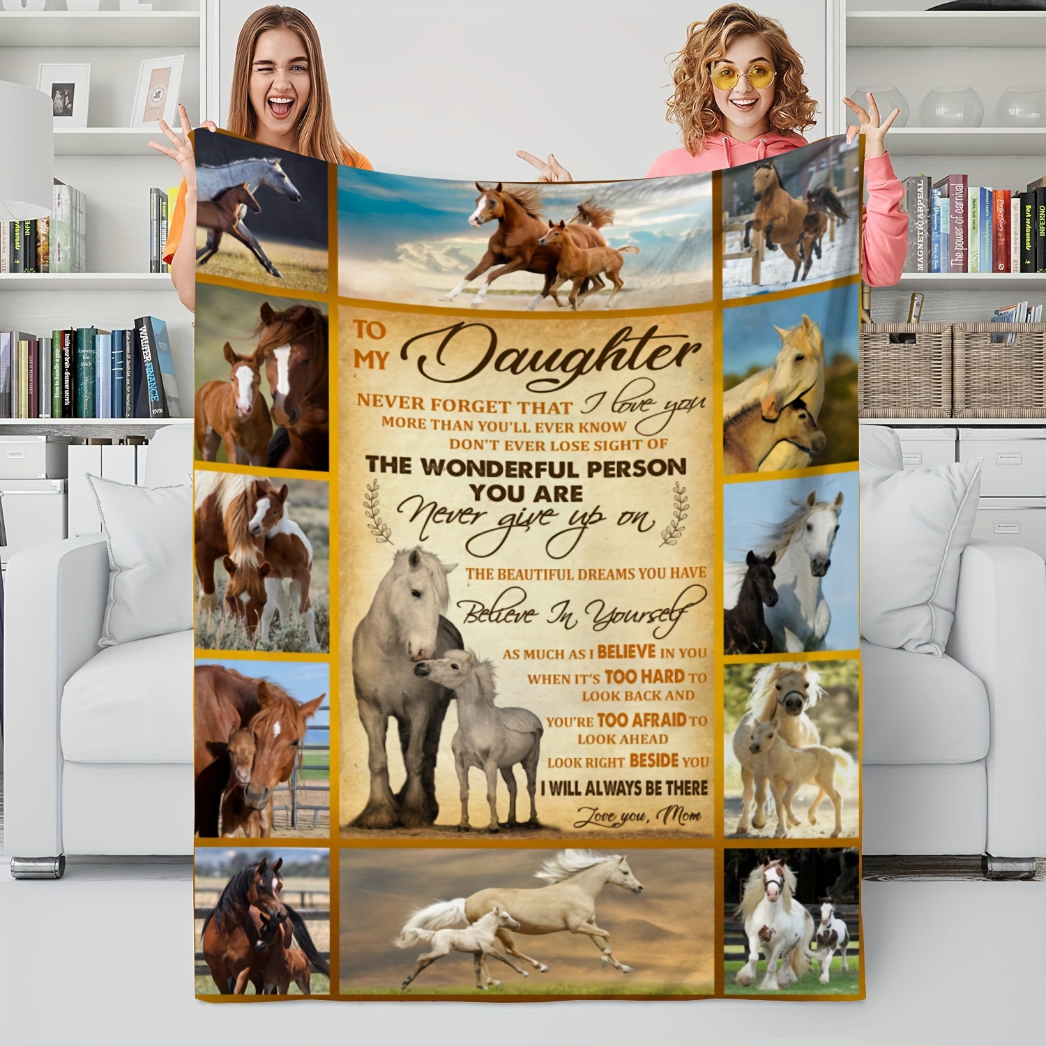 

1pc To My Daughter Horse Blanket Mom Gifts For Daughter Blanket Soft Flannel Sofa Blanket Tv Blanket