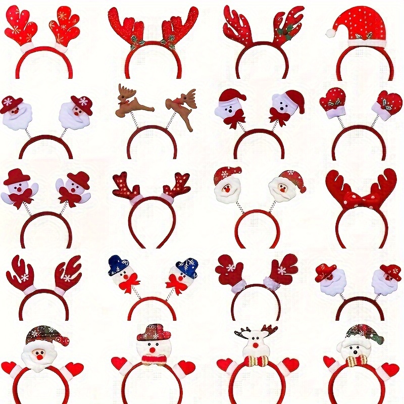 

12pcs Christmas Headbands - Plastic Hair Bands With Santa, Snowman & Reindeer Antlers For Holiday Party Decorations, Best For Christmas