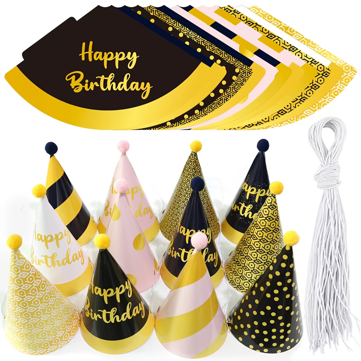 

6pcs Chapeaux de fête d'anniversaire en Chapeau conique Chapeau en Chapeau doré