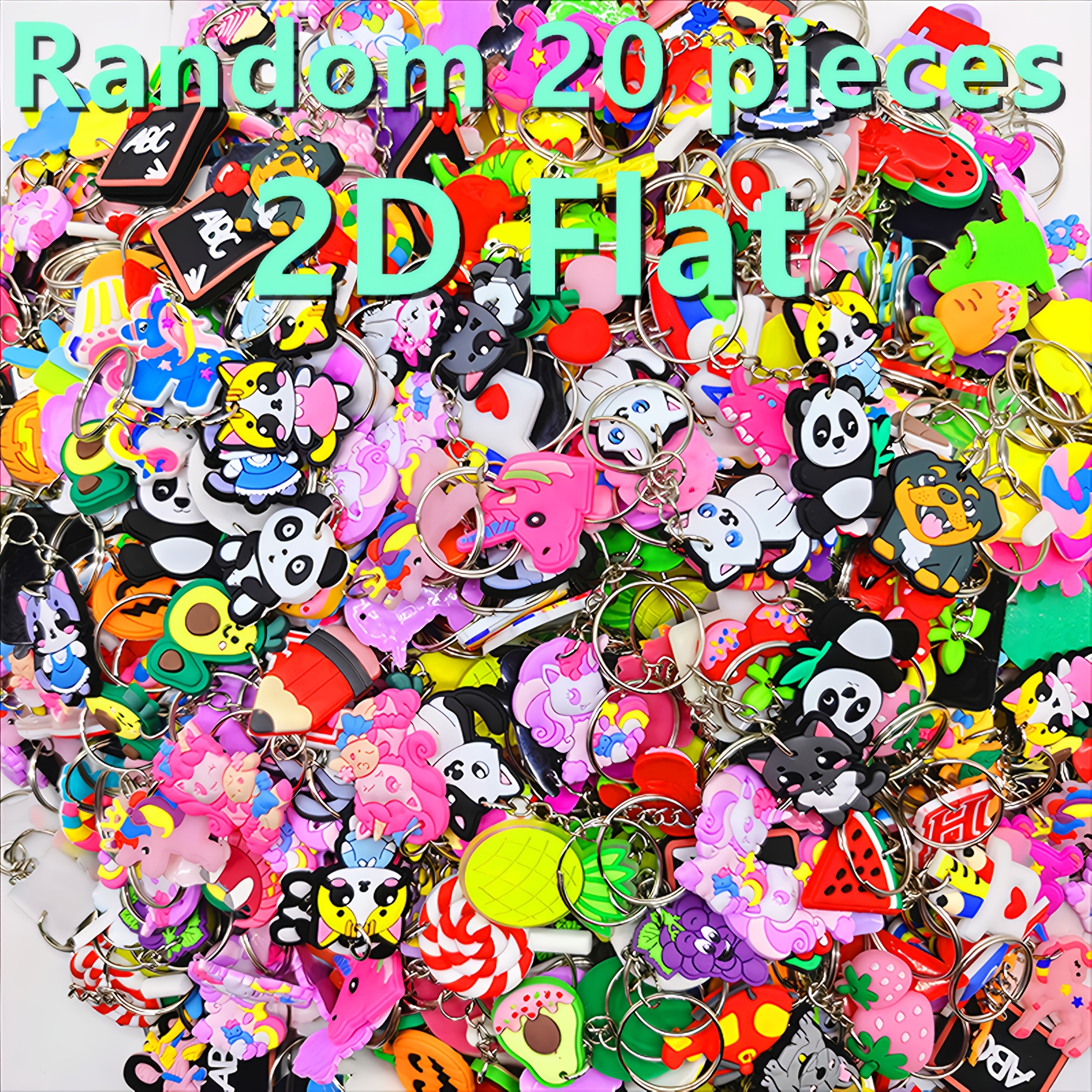 TEMU 2d Flat - Mixed 20pcs Of Cute 2d Flat Pvc Cartoon-shaped Keychains, Classic And Practical Design, Women's Fashion Decorative Items, Bag