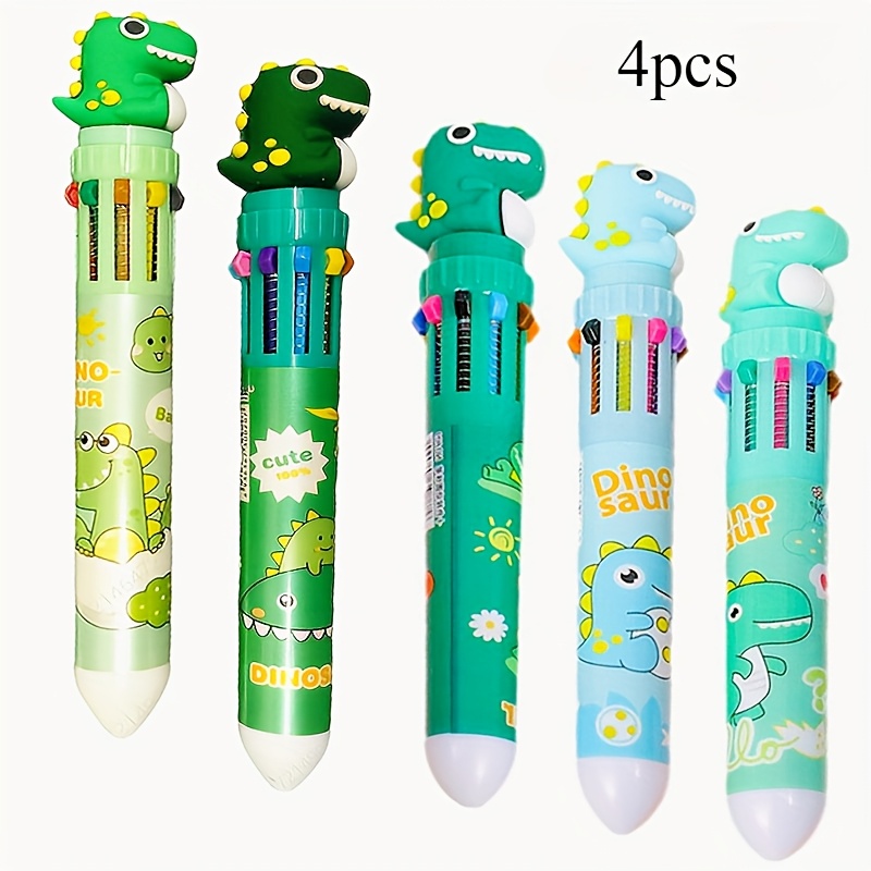 Image of Random 2/4pcs Dinosaur-themed 10-color Retractable Ballpoint Pens, Random Color Patterns, Gift