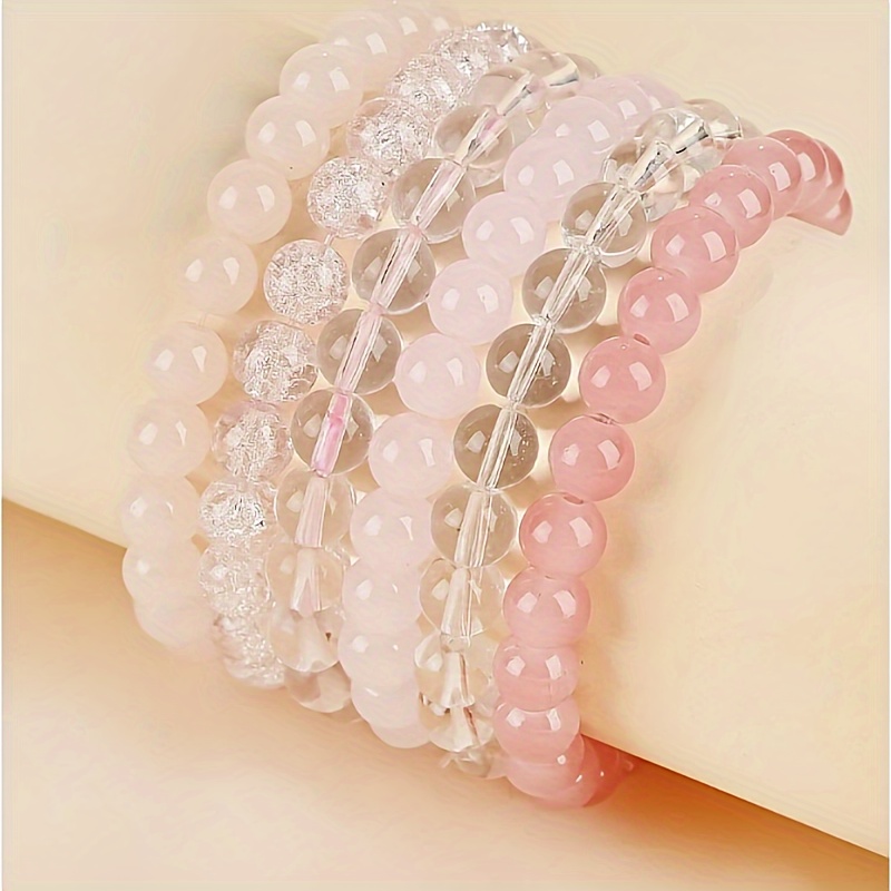 TEMU Ensemble de 6 Bracelets pour Simple avec Perles de Verre et Blanc