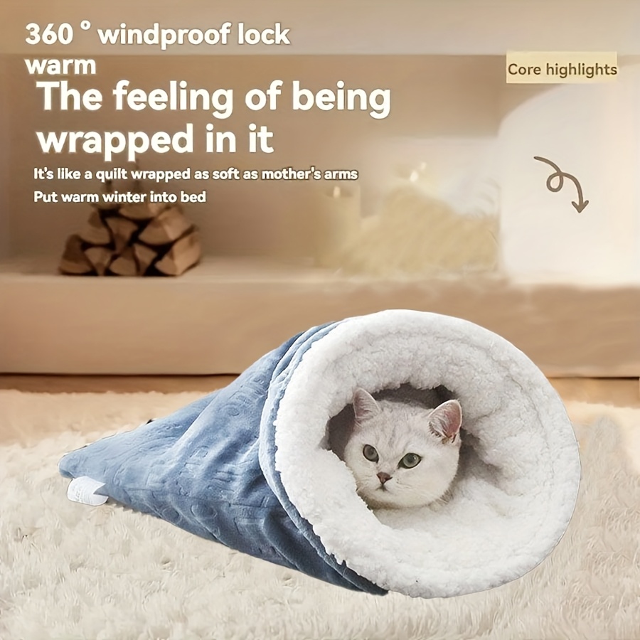 cat cave bed for indoor cats warm covered cat bed for sleeping relax play cozy fluffy flannel washable cat bed for cold weather suitable for small cats warm cat bed christmas gift christmas blue cat sleeping bag Product details 8