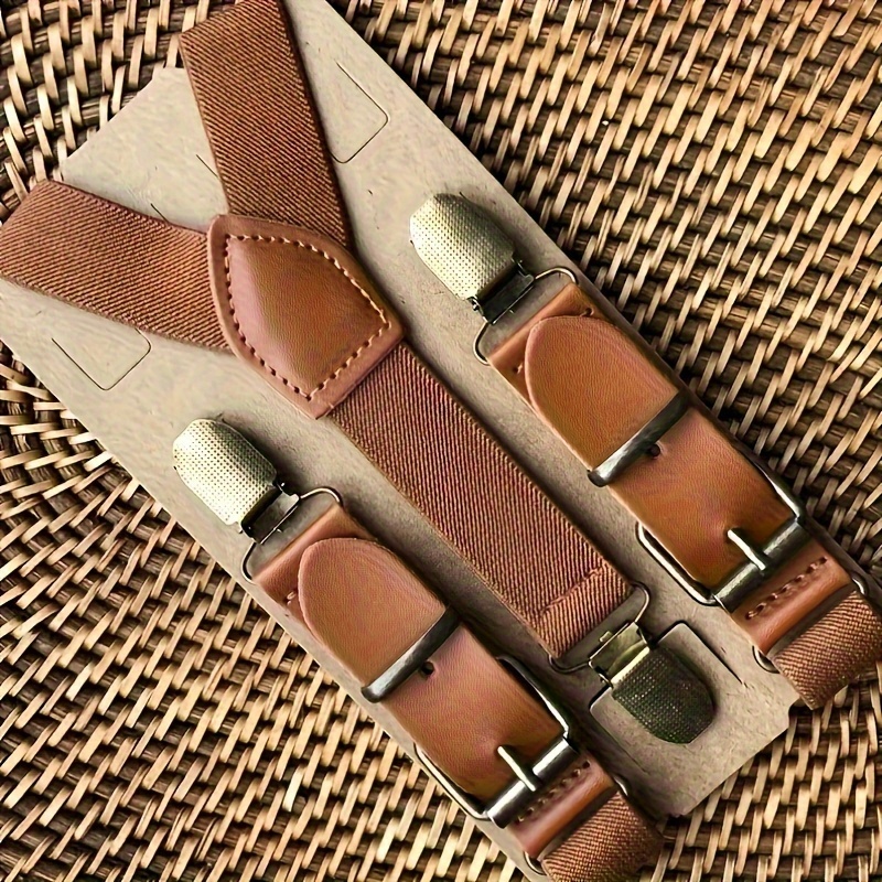 

Men's Groom Cognac Brown Leather Suspenders, Country Style Harness Set
