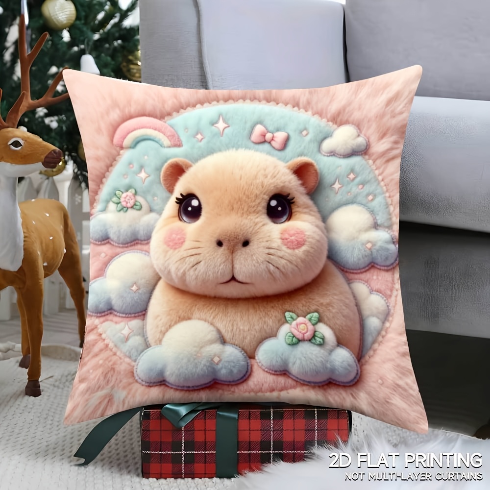 TEMU 1 Capybara 2d Flat Print Pillowcase | Modern Home Decor, Valentine's Day Gift, Machine Washable With Zipper Closure, Polyester Material, ,