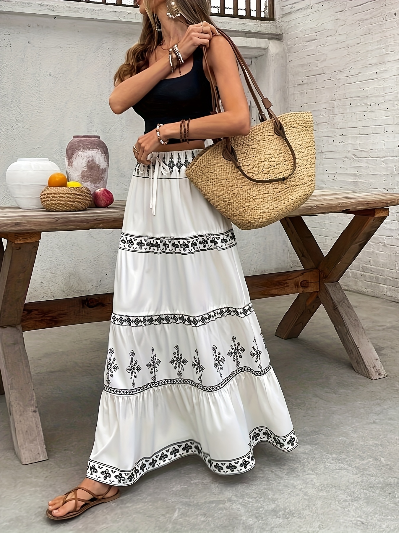 women's elegant floral print wrap skirt geometric lace Temu Germany