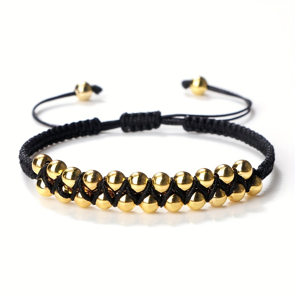 Braided Adjustable Copper Beads For Men Bracelets Handmade Double Row Weaving Creative Trendy Jewelrys