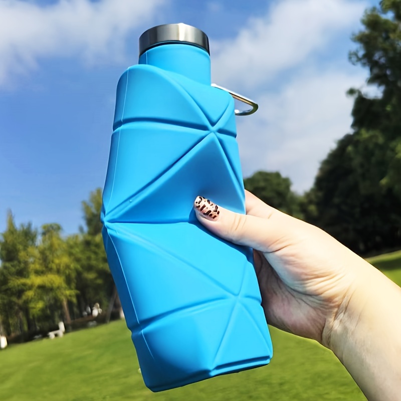 1pc collapsible silicone water bottle with hook 700ml shatterproof sealable for hiking travel sports purple blue 10