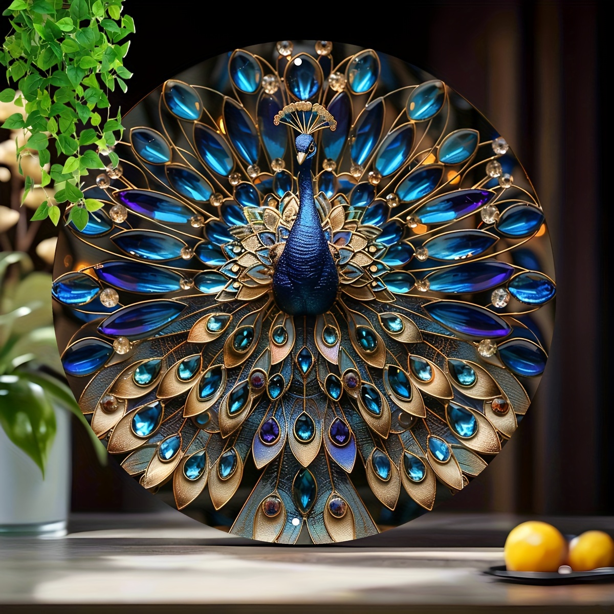 

Metal Wall Art - 8x8" Round Aluminum Sign, Digital Print Decor For Home, Office, Cafe & More Peacock Wall Art Peacock Wall Decor