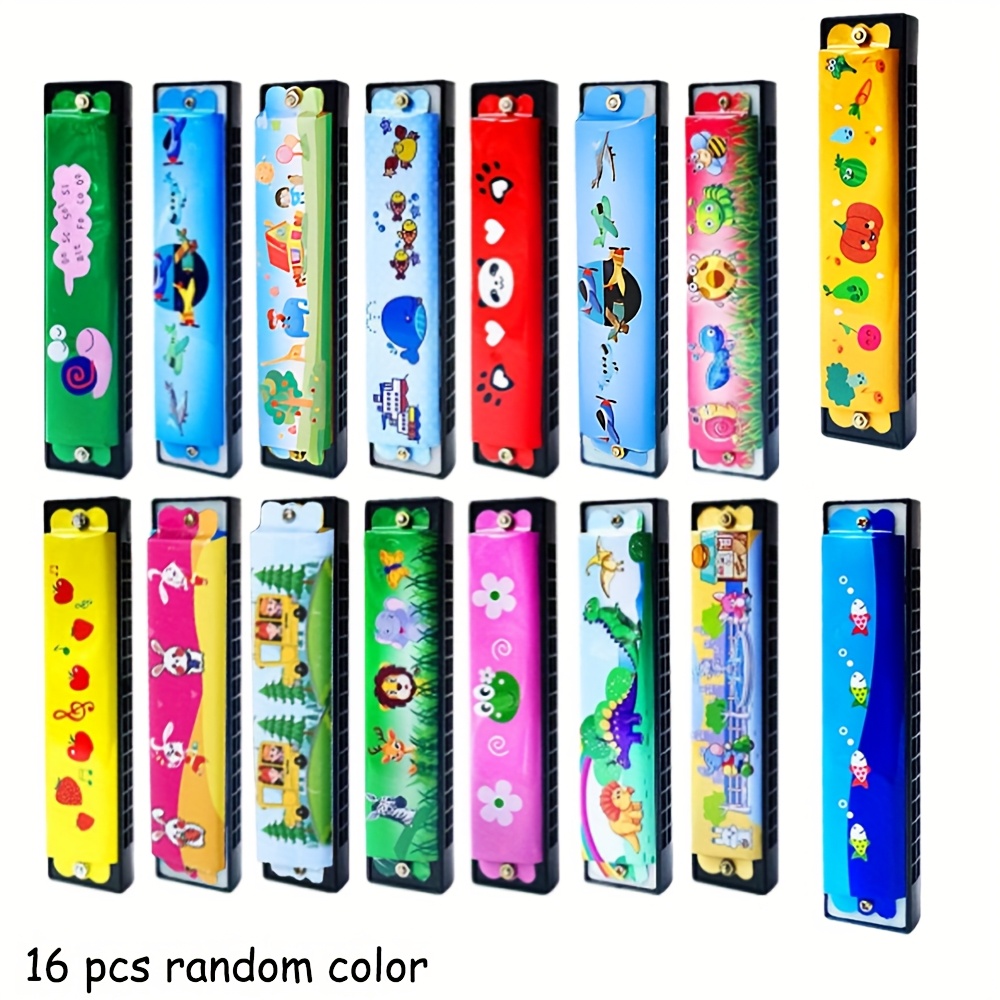 16 Random Mixed Cartoon Pattern Metal Harmonica Party Small Gifts