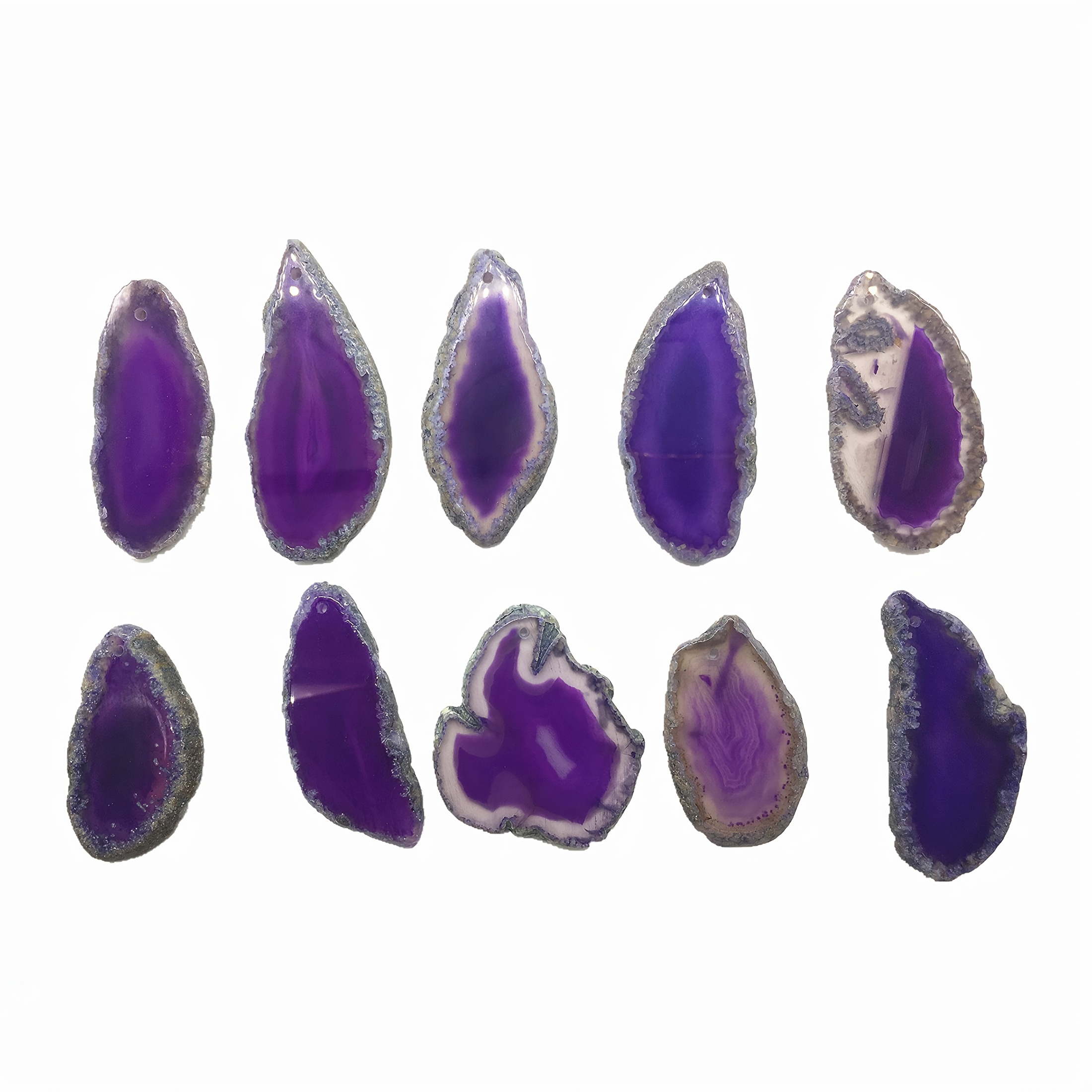 Image of Set Of 10 Purple Agate Slices Made Stone, Perfect For Hanging As Wind Chimes. Each Piece Is And Ideal For Decorating Indoor And Outdoor Spaces In Your For Home Or Garden