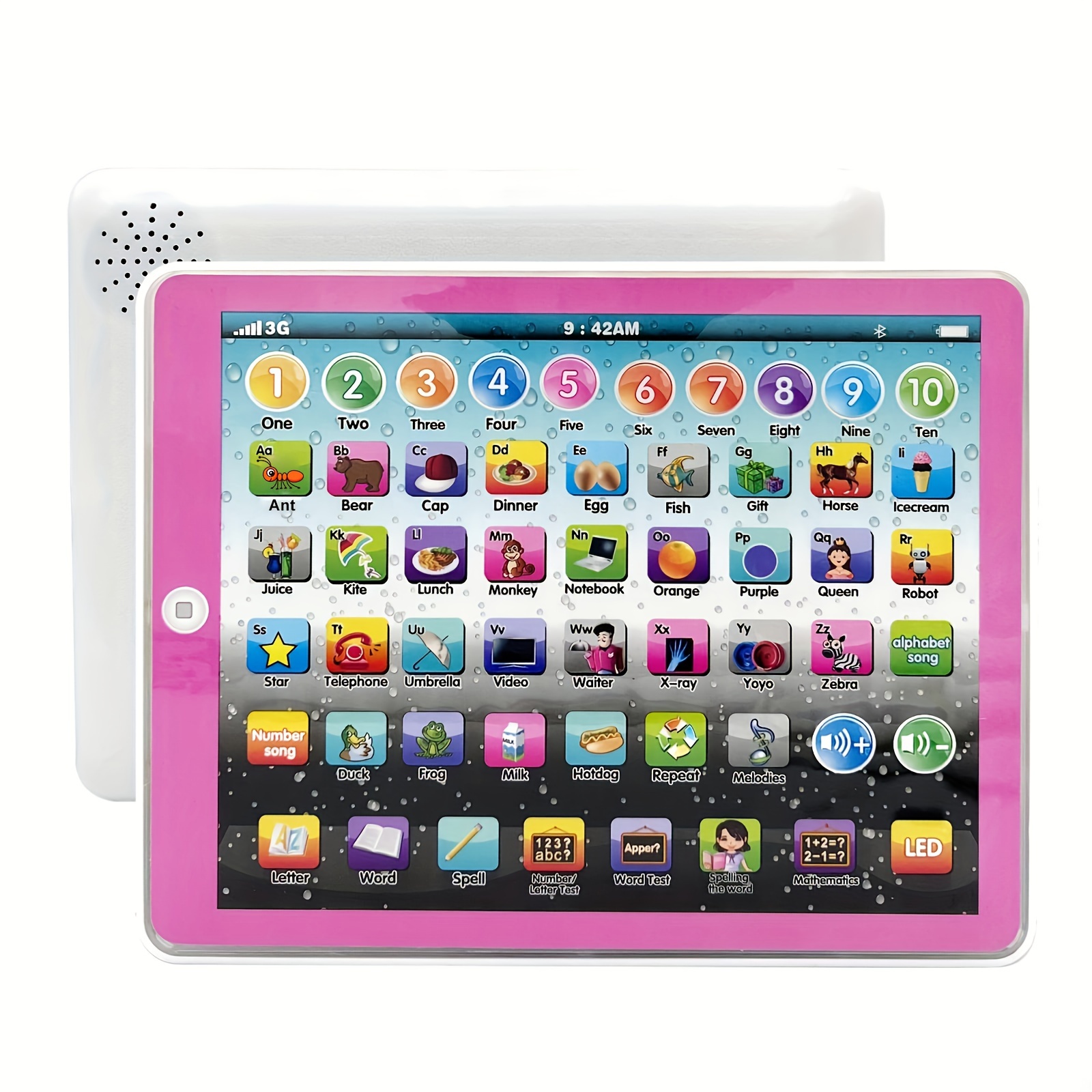  STOULKD Tablet para niños, almohadilla de aprendizaje  interactiva con pantalla - Juguetes educativos divertidos regalos -  Música/piano/ABC/números/palabras/hechizo/animales - para niños y niñas de 3  años (azul).. : Juguetes y Juegos