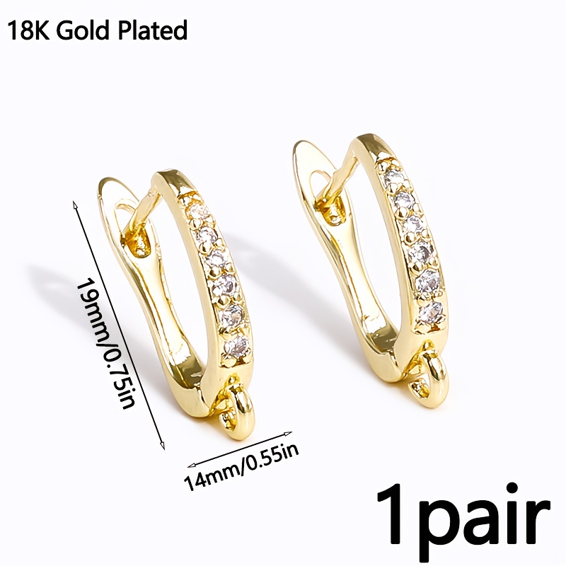 TEMU 1 Paire de fermoirs de boucles d'oreilles en laiton plaqué or avec incrustée, accessoires de bijoux pour ajouts de boucles d'oreilles faites à ,