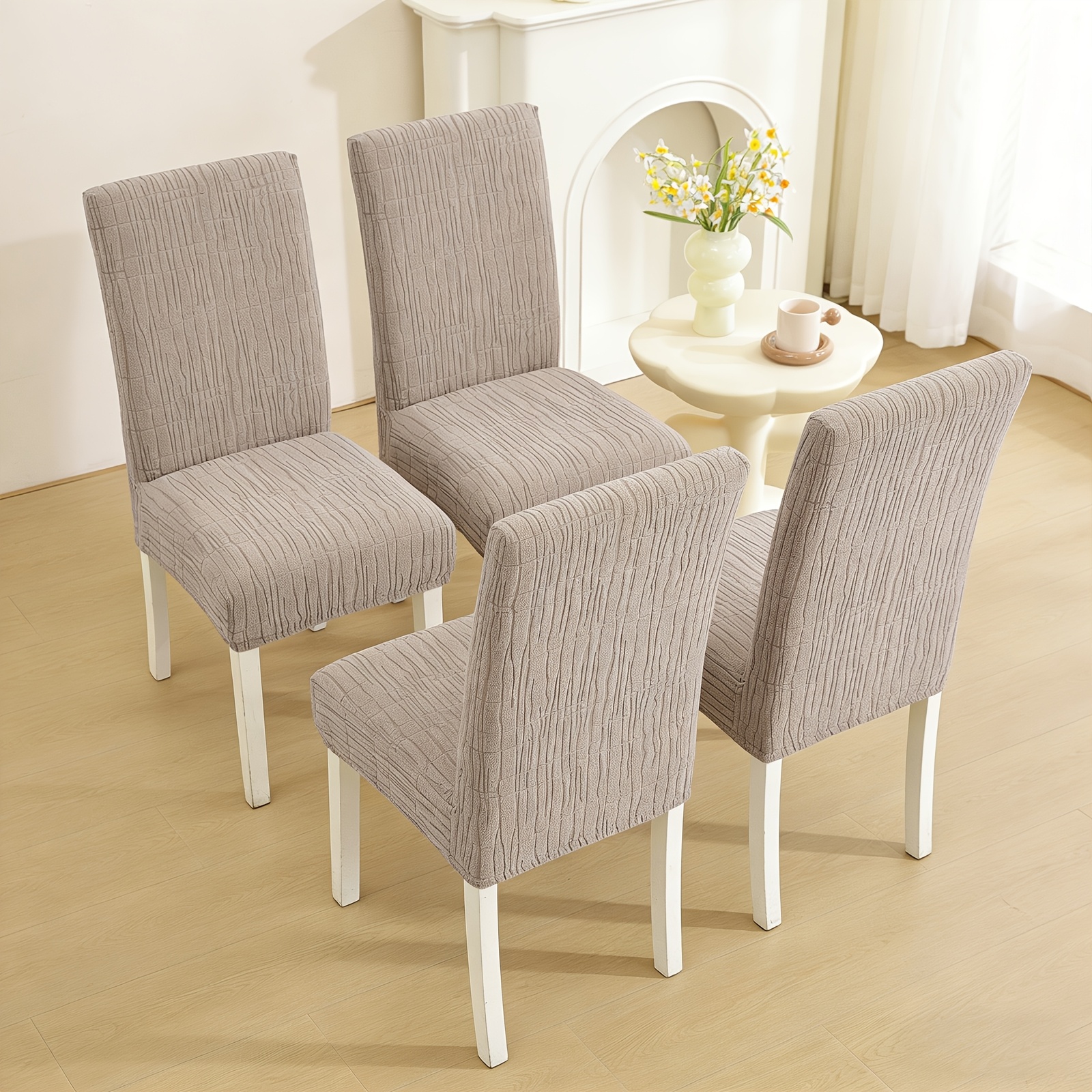 TEMU Fundas elásticas de jacquard para sillas de comedor, fundas de silla removibles, lavables y antiarañazos para patio exterior, hogar, cocina,