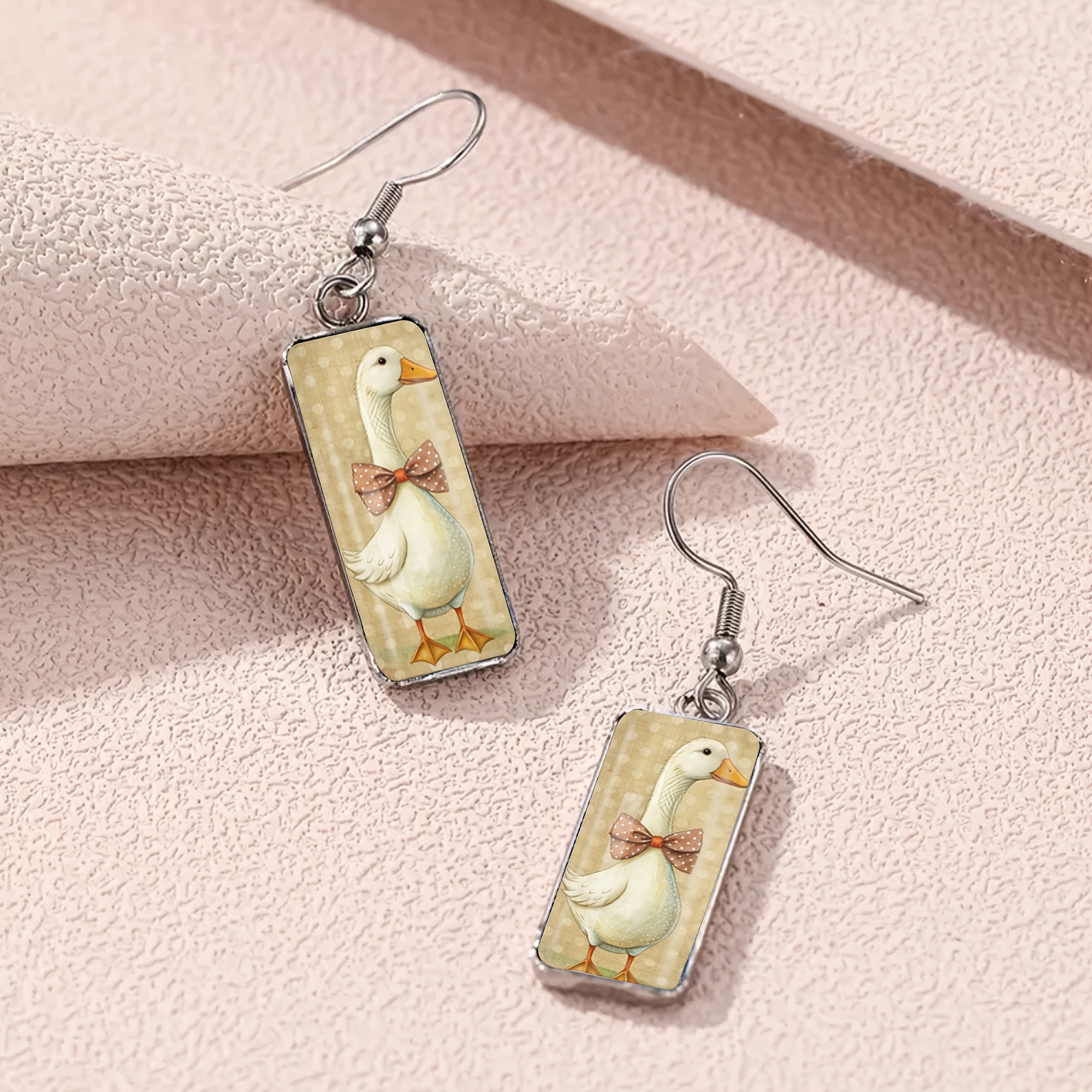 Cute Big White Goose Pattern Long Earrings