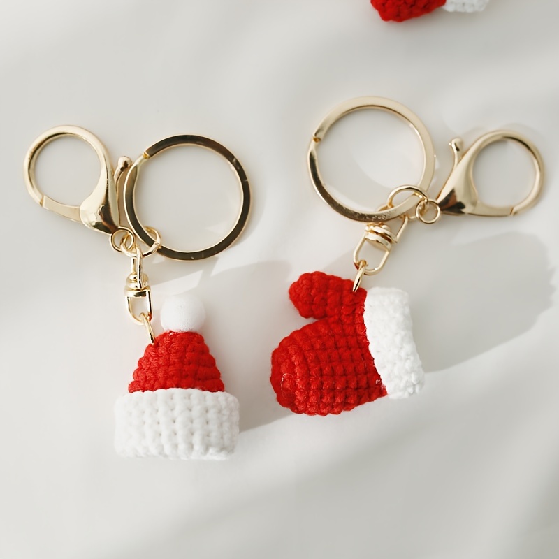 

1pc Handmade Crochet Christmas Keychain, Yarn Knit Santa Hat & Glove Pendant, Women' Keyring, Holiday Decor, Closure, Jewelry Accessory