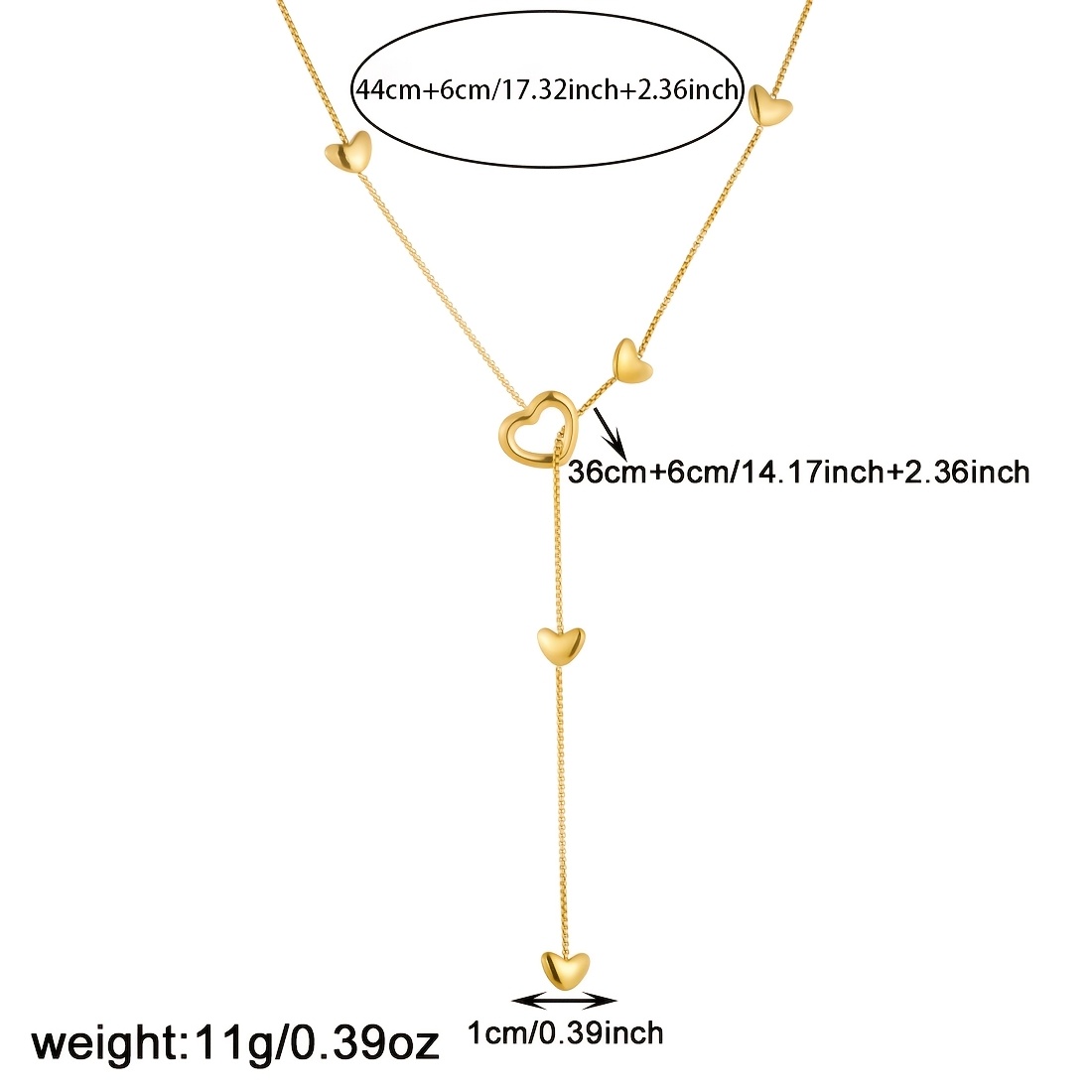 Women's Golden Multi Heart-Shaped Pendant Adjustable Y-Shaped Necklace