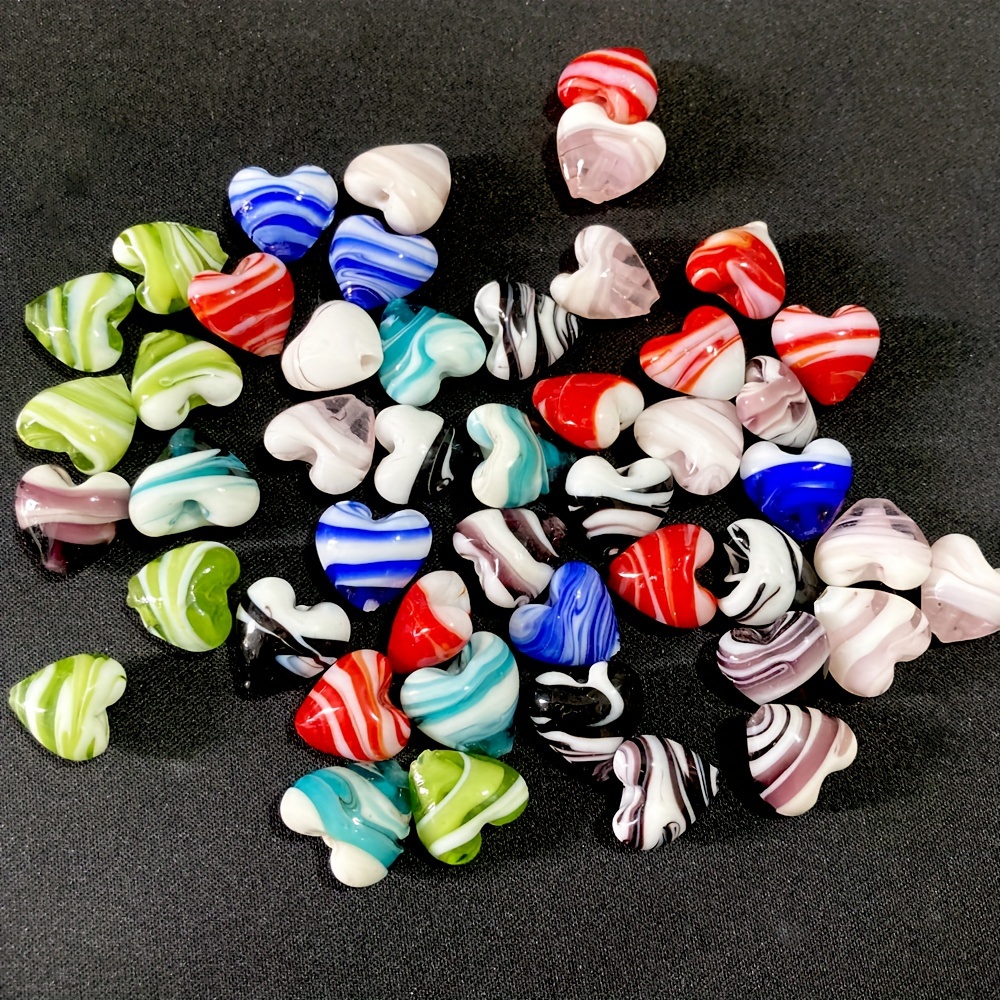 

Annebeads 10-pack 15mm Striped Heart Czech Glass Beads Bulk, Making Supplies For Bracelets, Earrings, Necklaces, And Phone Chains Accessories