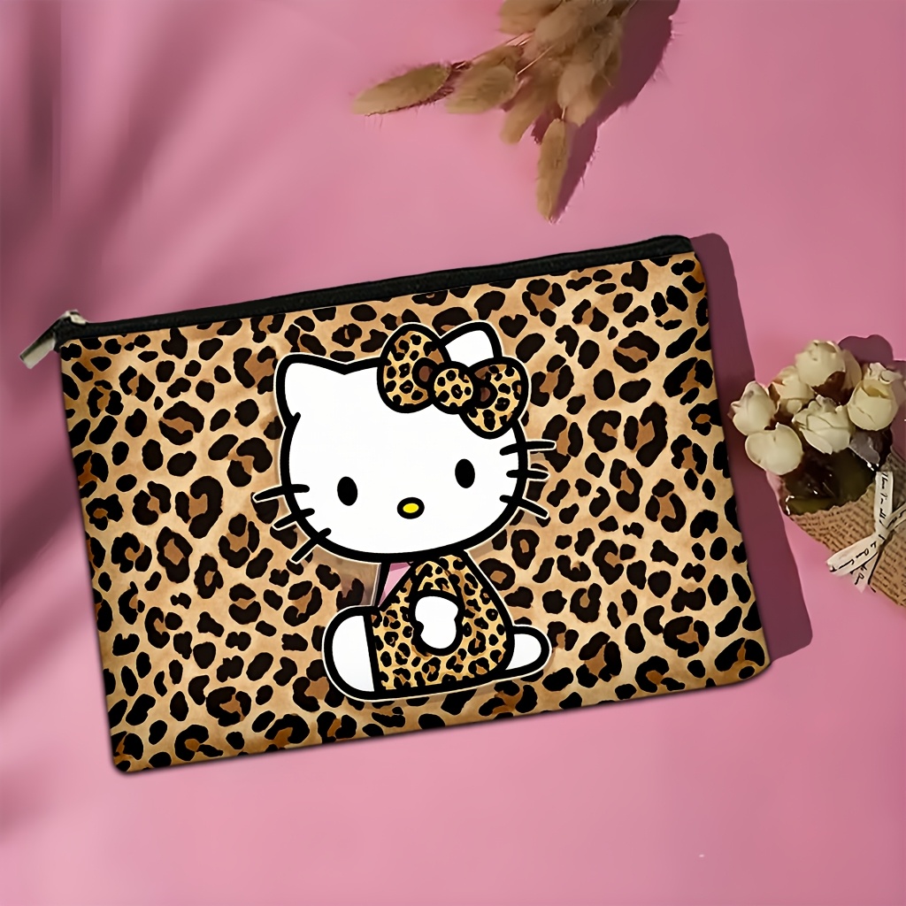 

1pc Sanrio Large-capacity Cosmetic Bag With Hello Kitty In A Unique Leopard Print - Great For Skincare, Makeup, And Travel Needs - A Wonderful Gift For Christmas, Valentine's Day, Or Birthdays