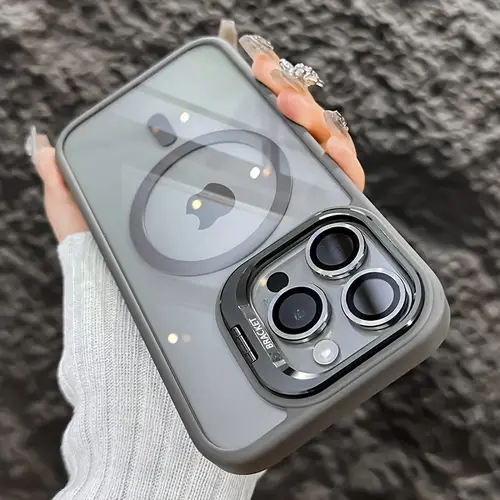 luxury magnetic shockproof phone case compatible with iphone 16 15 14 11 pro magsafe featuring a stand and glass lens protection for the back cover